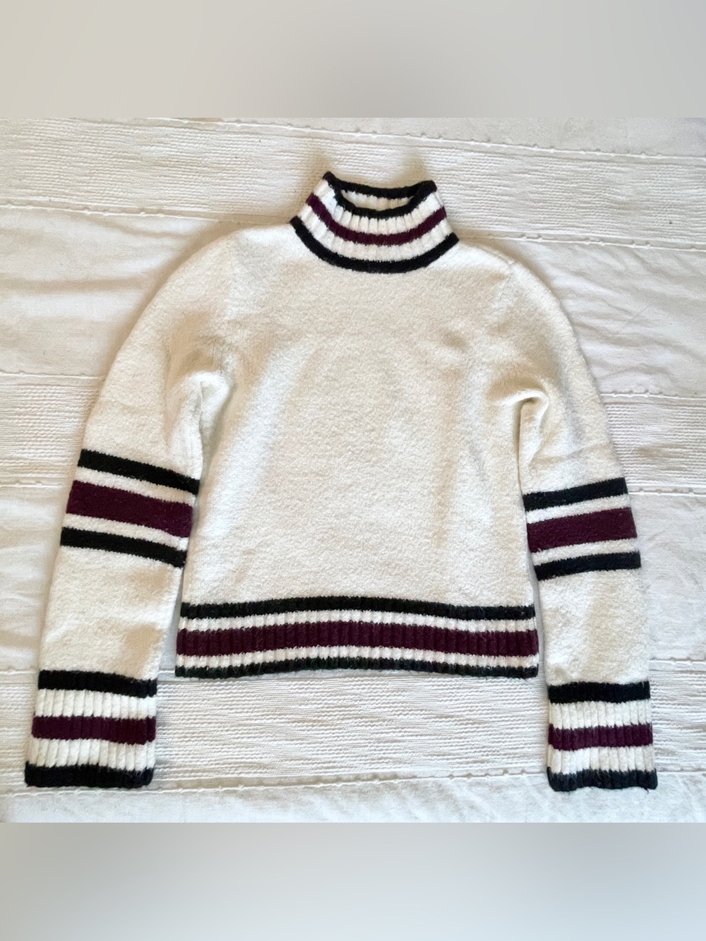 Madewell White Mockneck Sweater with Stripes